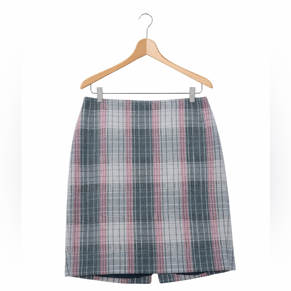 Talbots Plaid Pencil Skirt Pink Green Wool Blend Lined Classic Preppy Size 8